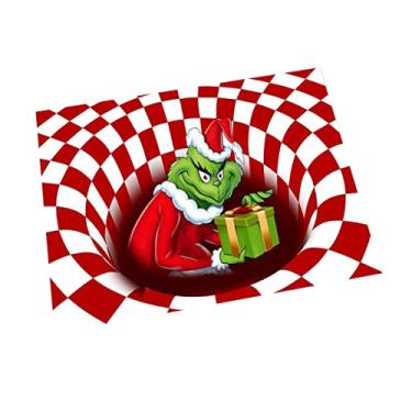 Imagem de Capacho de ilusão decoração de Natal capacho antiderrapante Papai Noel em buraco sem fundo área de ilusão óptica tapete fofo ilusão visual tapete macio tapete (Vermelho com presente, 60 cm x 90 cm)