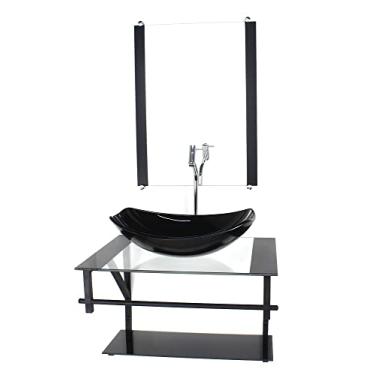 Imagem de GABINETE DE VIDRO PARA BANHEIRO 60CM AP CUBA OVAL CHANFRADA PRETO COM TORNEIRA CROMADA