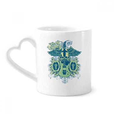 Imagem de Caneca com estampa de instrumentos musicais jazz café cerâmica copo de coração de vidro