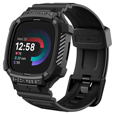 Imagem de Spigen Rugged Armor Pro projetado para Fitbit Versa 4 / Fitbit Sense 2 Case com pulseira - Preto