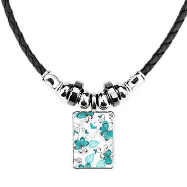 Imagem de DIYthinker Colar de arte moderna com flores água-marinha, bijuteria com pingente de corda de couro