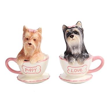 Imagem de Pacific Trading Conjunto de saleiro e pimenteiro Yorkie in Tea Cup Yorkshire Terriers