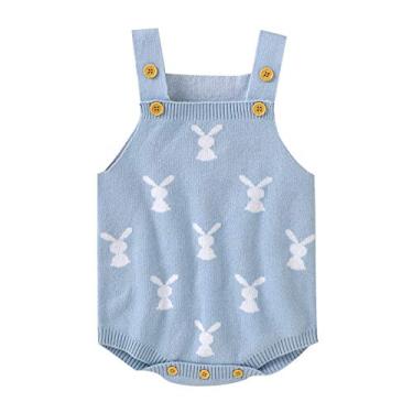 Imagem de Macaquinho para bebês meninas meninos macacão de malha de crochê suspensórios macacão infantil roupas de inverno 0-18 meses, Azul, 3-6 Months