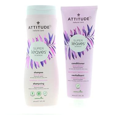 Imagem de ATITUDE Super Leaves Shampoo e Condicionador Rico em Umidade Pacote Com Quinoa, Vitamina B5, Jojoba, Agrião Indiano, Agrião e Jasmim, 16 fl. onças e 8 fl. Onças