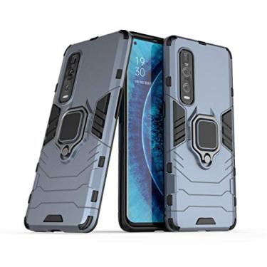 Imagem de Compatível com OPPO Find X2 Pro Capa Prova de Choque de Camada Dupla, Anel Giratório de 360 com Suporte de Celular para Carro (Azul Marinho)