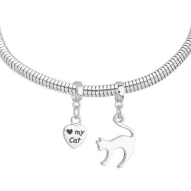 Imagem de Pulseira Gato Berloque Banhado a Prata 925 - Work Semijoias
