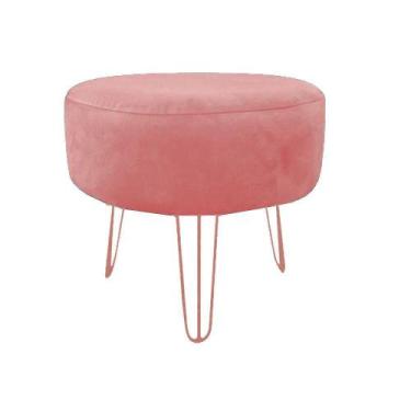 Imagem de Puff Suede Rosê Pés De Ferro Rosê Gold Luxo - Decore.Com, Redondo, Sue