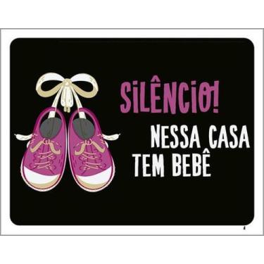 Imagem de Kit 5 Placas Silêncio Nessa Casa Bebê Rosa 36X46 - Sinalizo