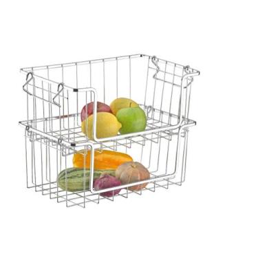 Imagem de Fruteira Dupla Cesto Organizador Empilhável Aramado Schmitt, Cromado