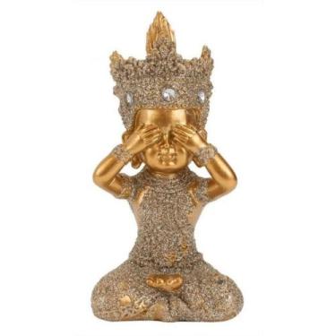 Imagem de Buda Sábio Não Vejo Dourado 12 cm - Resina - Tenda Importadora