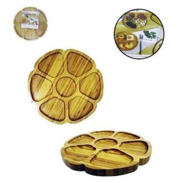 Imagem de Petisqueira de Bambu Redonda Modelo Flor 7 Divisórias 30cm - Wincy