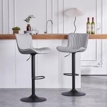 Imagem de YOUNIKE Bancos de bar altura individual moderno couro PU ajustável 360° giratório acolchoado estofado ilha banco de bar com costas, cadeiras de jantar casa e cozinha (conjunto de 2, cinza)