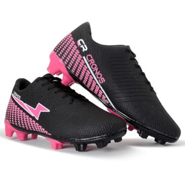 Imagem de Chuteira Campo Cronos Masculino Feminino Adulto Sola Costurada Coonfortável Leve (Preto/Rosa, BR, Adulto, Numérico, 36)
