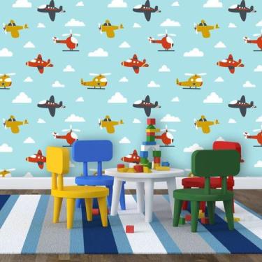 Imagem de Papel de Parede Infantil Aviões Cute - Inove Papeis de Parede 