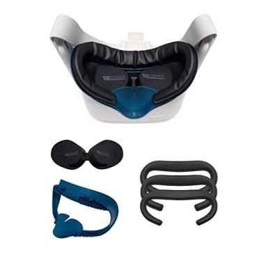 Imagem de VR Cover Suporte de interface facial fitness e espuma confortável de substituição com capa protetora de lente para Oculus/Meta Quest 2 (azul escuro e preto + espuma confortável)