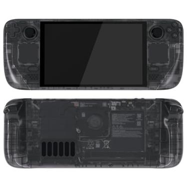 Imagem de eXtremeRate Conjunto completo de substituição com botões para console portátil Steam Deck OLED, capa para trackpad placa frontal preta transparente DIY para console OLED Steam Deck