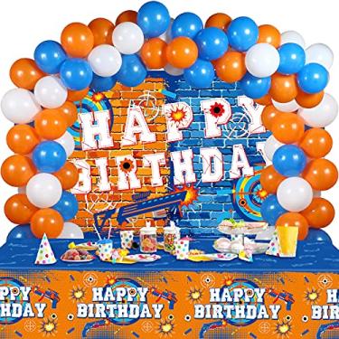 Imagem de 62 peças de decoração de festa de feliz aniversário guerra de dardos materiais de aniversário para armas de dardos decorações de festa de aniversário com tema de armas de decoração de festa de aniversário de dardos e balões para crianças