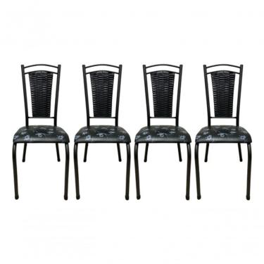 Imagem de Kit 4 Cadeira De Cozinha Tubular Aço Estofada Encosto Junco