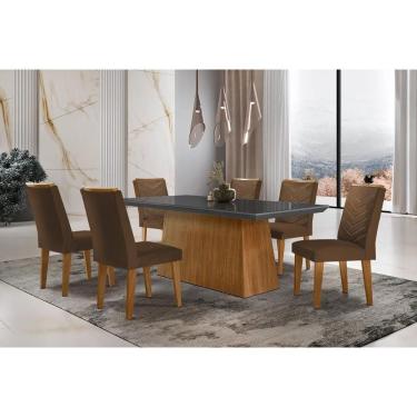 Imagem de Sala De Jantar Completa Luna C- Tampo Vidro Canto Curvo 180x90cm E 6 Cadeiras Londrina Imbuia-grafite - Suede Marrom - Rufato