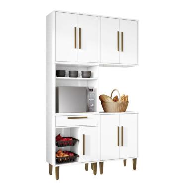 Imagem de Cozinha Completa 3 Peças 7 Portas 1 Gaveta Com Fruteira Lorena Branco