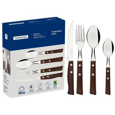 Imagem de Faqueiro Tramontina Tradicional Aço Inox E Cabos De Madeira Natural 24 Peças