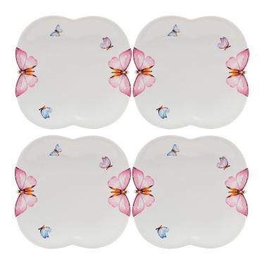 Imagem de Jogo 4 Prato De Sobremesa Borboletas 19cm Porcelana Branco Wolff