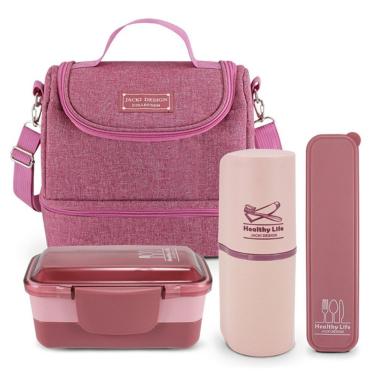 Imagem de Conjunto Bolsa Térmica Pote Marmita Porta Escova E Porta Talheres Concept-Analise Rosa