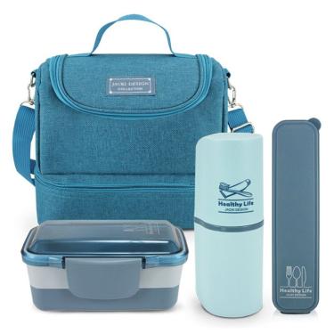 Imagem de Conjunto Bolsa Térmica Pote Marmita Porta Escova E Porta Talheres Concept-Analise Azul