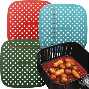 Imagem de Kit 2 Formas Silicone Air Fryer 19x19cm – Tapete Antiaderente Reutilizável para Fritadeira sem Óleo, Forno e Microondas