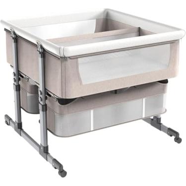 Imagem de Cama De Bebê Para Bebês Gêmeos, Berço Para Bebês, Berço Com Cesta De Armazenamento, Cama De Bebê Portátil Com Lavatório, Mesa De Cabeceira Anti-emese Ajustável Em Altur, A