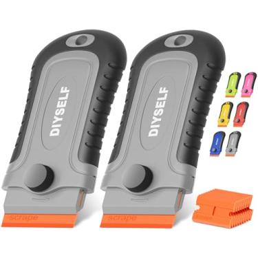 Imagem de DIYSELF 2 peças de raspador de lâmina de barbear de plástico com 10 peças, ferramenta raspadora de plástico para removedor de adesivos, raspadores para limpeza de adesivos, decalques, tinta, vidro