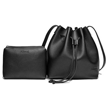 Imagem de Bolsas de balde para mulheres, sacos de cordão com 2 peças, conjunto pequeno de bolsa transversal com bolsa de cosméticos, Blacknew, Small