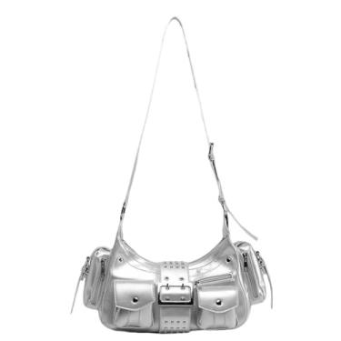 Imagem de GJHFCXSO Saco de ombro para mulheres bonito Hobo Y2K Underarm Tote Bolsa Moda Crossbody Bag com correia ajustável,Silver
