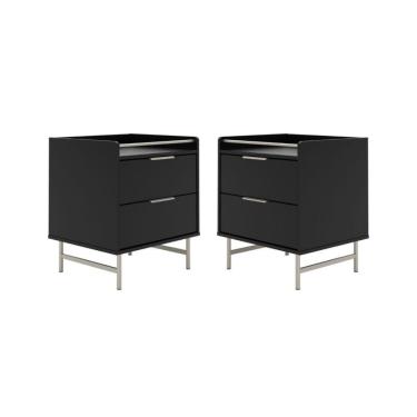 Imagem de Kit 2 Mesas de Cabeceira 2 Gavetas Yves Preto com Champanhe
