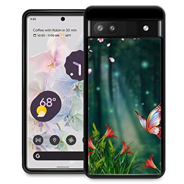 Imagem de Goodsprout Capa compatível com Google Pixel 6A, estampa de flor de borboleta, design de padrão incrível, à prova de choque, antiarranhões, capa traseira rígida de policarbonato para capa Google Pixel 6A