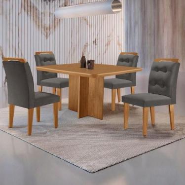 Imagem de Mesa Olímpia 90cm Mdf Com 4 Cadeiras Carol Veludo Grafite Naturalle - 