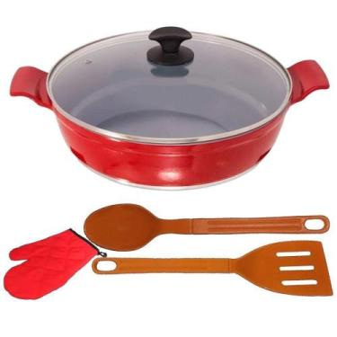 Imagem de Frigideira Vermelho Antiaderente Cerâmica Talher Luva05 30cm - JAVALI