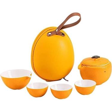 Imagem de Conjunto de chá Kungfu portátil, conjunto de chá de viagem em forma de laranja, bule de cerâmica com 3 xícaras, conjunto de chá da China