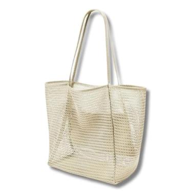 Imagem de Bolsa Feminina Alça Ombro Praia e Piscina, Grande Capacidade - Moda Verão Transparente, Resistente a Viagem e Piscina (Bege)