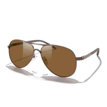 Imagem de Óculos de sol masculino clássico piloto HD de alumínio polarizado óculos de sol para dirigir óculos de sol luxuosos UV400, Armação marrom/lente marrom, Lens Width: 61 Millimeters
