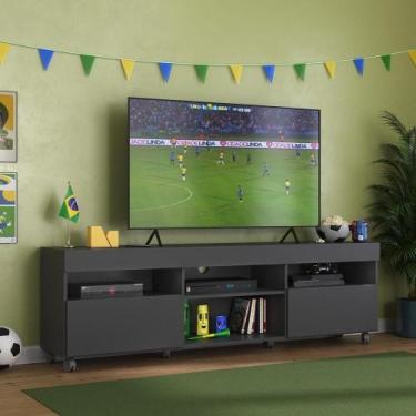 Imagem de Rack 65" Com Rodízios e 2 Portas Espanha Mp3325 Preto - MULTIMOVEIS