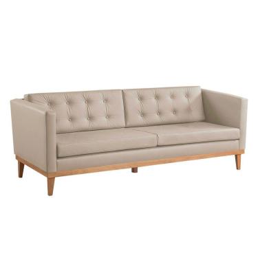 Imagem de Sofá Living Hibisco 2,19m Em Corino Pés Em Madeira Cor Marfim