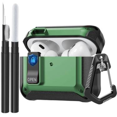 Imagem de Capa protetora compatível com AirPods Pro 3 2025, capa protetora à prova de choque para AirPods iPod Pro 3ª geração para homens e mulheres com kit de limpeza e mosquetão verde militar