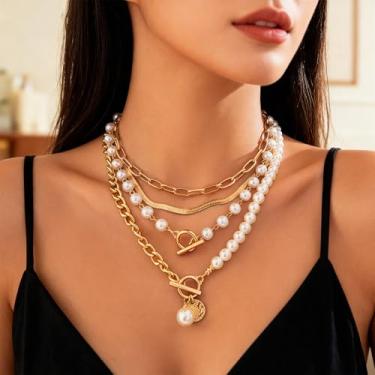 Imagem de Conjunto de colar com pingente em camadas, 4 peças, pingentes de pentagrama, colares empilháveis para mulheres, comprimento ajustável, Generic, Liga de aço, Sem Pedra Preciosa