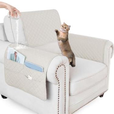 Imagem de ZGDDPZA Capa de apoio de braço impermeável para sofá com bolso lateral, protetor de sofá antiderrapante para poltronas, cadeiras e sofás (marfim, 1 assento, 3 peças)