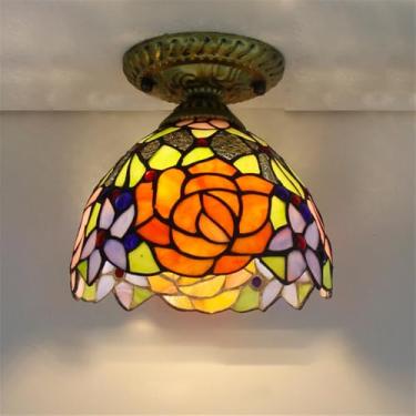 Imagem de Luminária de teto contemporânea LED estilo retrô americano para sala de estar, restaurante, quarto, casa de campo, hotel, corredor, café, bar, decoração em vidro colorido (Estilo 19)