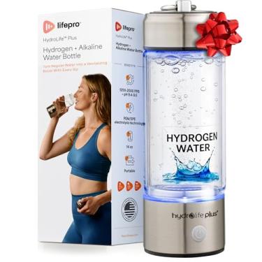 Imagem de LifePro Gerador de garrafa de água HydroLife Plus alcalina + hidrogênio – Tecnologia SPE/PEM com filtro ionizador de água – Garrafa de vidro recarregável portátil para bem-estar diário – Capacidade de