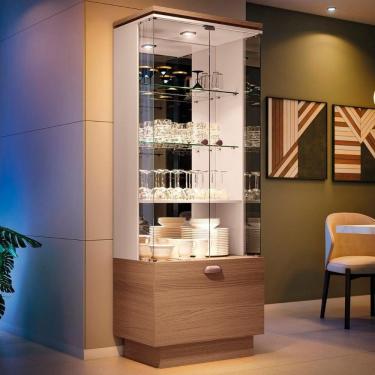 Imagem de Cristaleira De Vidro Com Espelho Aura Off/castanho - Hb Móveis