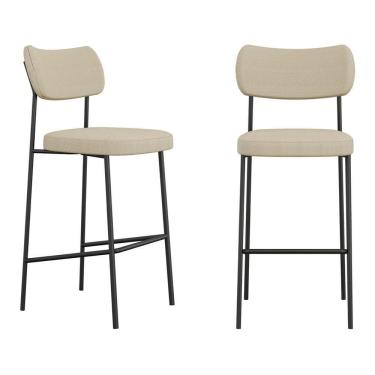 Imagem de Kit 02 Banquetas Altas Para Cozinha Lila Estofada Com Encosto Linho Bege - Abmaza