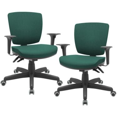 Imagem de Kit 02 Cadeiras Escritório Executiva Office Giratória Preto Baixa Flexi P03 Poliéster Verde - Lyam